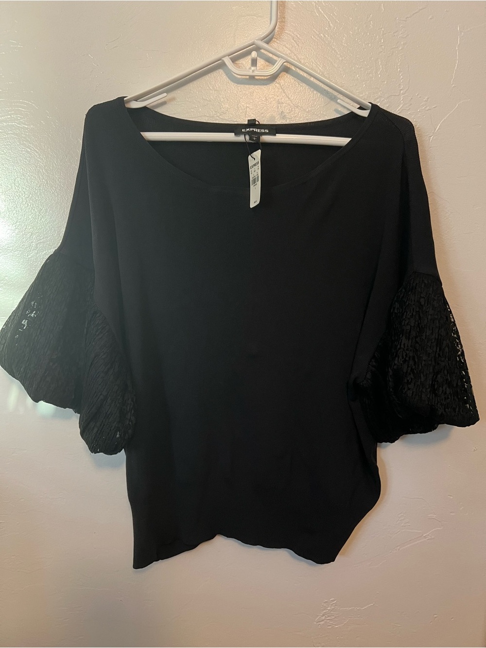 NWT Express Black Lace Flutter-Sleeve Blouse Sizer Large